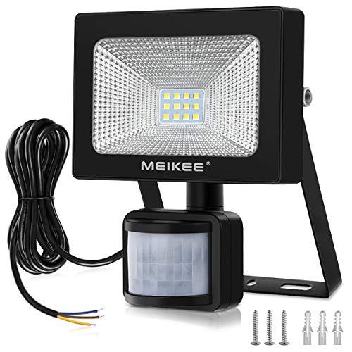 MEIKEE 10W Foco LED con Sensor Movimiento 1000LM, Mejoradoluz Foco LED Solar Exterior, Impermeable IP66 Proyector LED Exterior con Sensor, Iluminación Sensor de Movimiento Exterior Seguridad