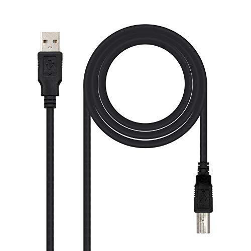 NanoCable 10.01.0102-BK - Cable USB 2.0 para Impresora, Tipo A/M-B/M, Macho-Macho, Negro, 1mts