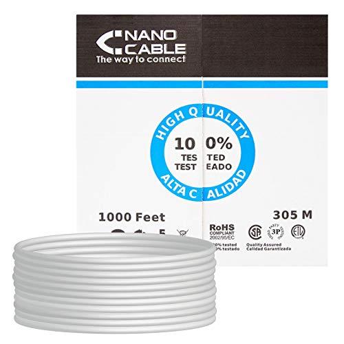 NanoCable 10.20.0304 - Cable de Red Ethernet rigido RJ45 Cat.5e UTP AWG24, Gris, Bobina de 305mts