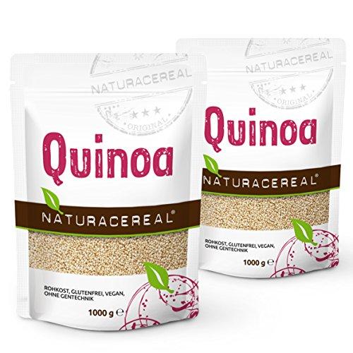NATURACEREAL - Quinoa Blanca Premium (2 x 1kg) - | Mayor contenido de minerales que el arroz, | Rico en fibras y proteínas | Libre de gluten | Vegano | Sin ingeniería genética |