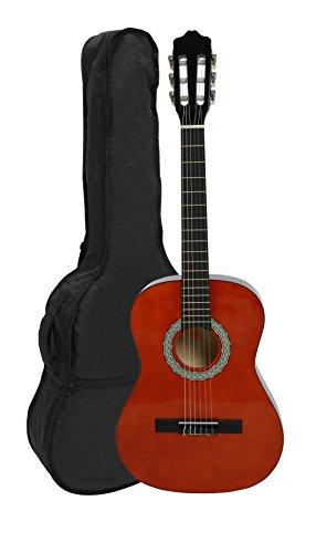 NAVARRA NV13 - Guitarra clásica 3/4 honey con bordes negro incl. funda con correas tipo mochila y bolsillo para partituras/accesorios, 2 Púa