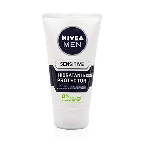 NIVEA MEN Sensitive Hidratante Protector FP15 (1 x 75 ml), 0% alcohol antirritación crema facial hidratante para hombres con piel sensible, con protector solar FP15