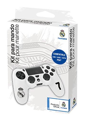 Funda protectora de silicona para mando PS4 - Carcasa blanda antideslizante con Thumb grips caps de precisión para joysticks - Accesorios videojuegos con licencia oficial Real Madrid