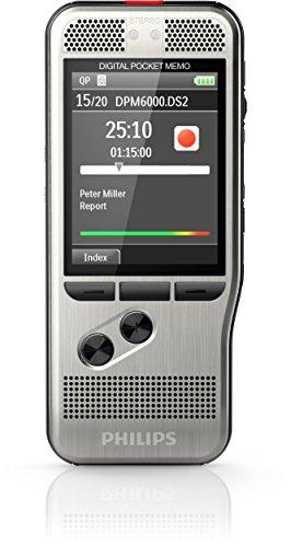 Philips DPM6000/01 PocketMemo Grabadora de voz, Cómodo funcionamiento por botón, Dos micrófonos, Software de flujo de trabajo SpeechExec V10.x