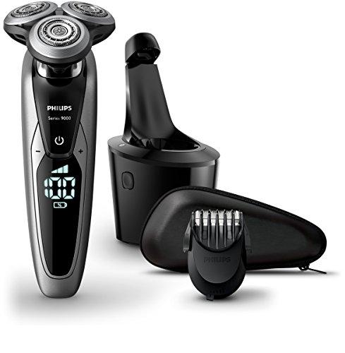 Philips Serie 9000 S9711/32 - Máquina de afeitar con cabezales de 8 direcciones, seco/húmedo, 3 modos y sistema de limpieza SmartClean, incluye perfilador de barba y funda de viaje, plata