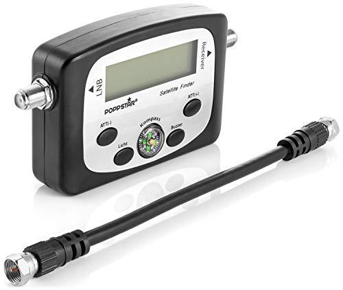 Poppstar Digital Satfinder (Dispositivo de medición Digital Sat Finder para Antena parabólica, alineación/Ajuste Exacto), Incl. Cable coaxial de 17 cm