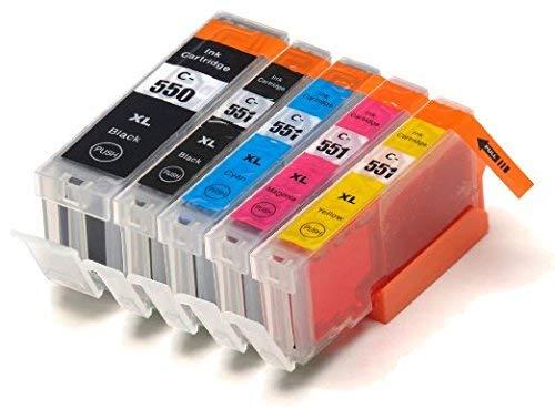 Premier Ink - Cartuchos de tinta equivalentes a los modelos CLI-551XL y PGI-550XL para impresoras Canon Pixma iP7250, MG5450, MG6350 y MX925, incluyen chip indicador de nivel de tinta, 5 unidades, 2 cartuchos de tinta negra, 1 cartucho de tinta magenta, 1 cartucho de tinta cian y 1 cartucho de tinta amarilla