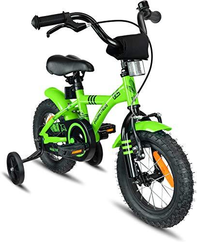 Prometheus Bicicleta Infantil | 12 Pulgadas | niño y niña | Verde Negro | A Partir de 3 años | con ruedines y Freno de contrapedal | 12" Modelo BMX 2019