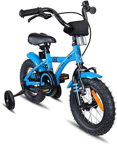 Prometheus Bicicleta Infantil | 12 Pulgadas | niño y niña | Azul Negro | A Partir de 3 años | con ruedines y Freno de contrapedal | 12" Modelo BMX 2019
