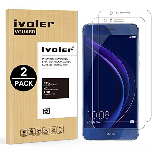 iVoler [2 Unidades] Protector de Pantalla para Huawei Honor 8, Cristal Vidrio Templado Premium [9H Dureza] [Ultra Fina 0,3mm] [2.5D Round Edge]
