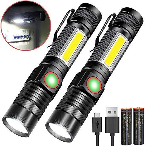 Linterna LED magnética USB recargable con zoom (con batería 18650), lámpara de trabajo COB de Karrong muy brillante, resistente al agua, linterna táctica, 4 modos para niños, exteriores, camping, emergencia