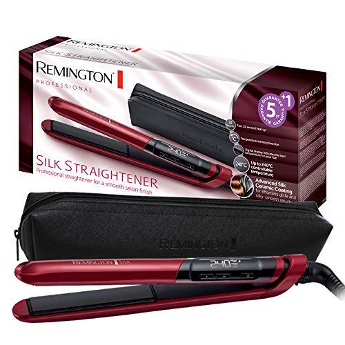 Remington Silk S9600 - Plancha de Pelo, Cerámica, Digital, Placas Flotantes Extralargas, Rojo, Resultados Profesionales, Rojo