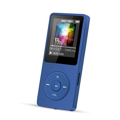 AGPTEK A02 Reproductor de MP3 8 GB Pantalla de 1,8" con Radio y grabadora de Voz, Súper duración de radiación 70 Horas, Azul