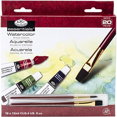 Royal & Langnickel WAT18 - Pack de 18 tubos de pintura para acuarela (12 ml, 2 pinceles), multicolor