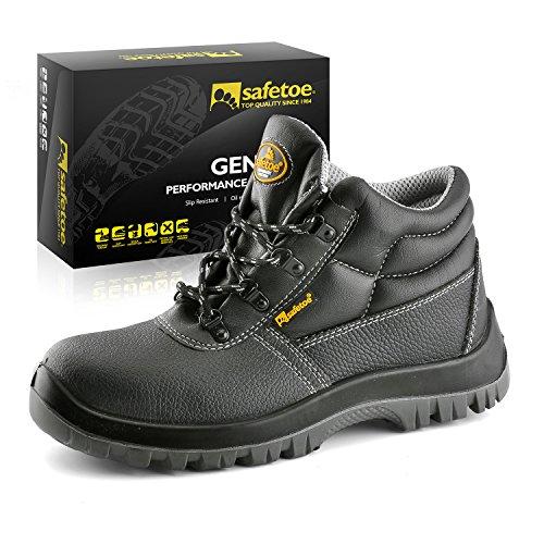 SAFETOE Botas de Seguridad para Hombre Trabajo Impermeable - 8010 Zapatos de Seguridad con Puntera de Acero de Color Negro