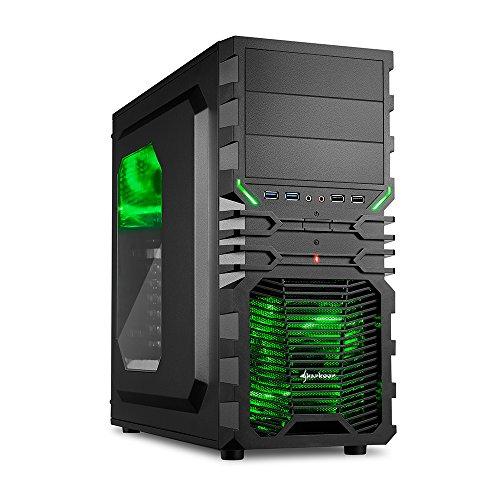Sharkoon VG4-W - Caja de Ordenador Gaming (semitorre ATX, iluminación y Lacado Interior Verde, Lateral acrílico, Incluye 2 Ventiladores LED, 3 bahías de 5,25"), Negro