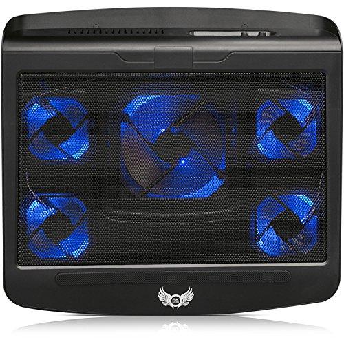SKGames T5 - Base de refrigeración para portátil de 10-17" (5 Ventiladores, 2 x USB, retroiluminado), Color Negro