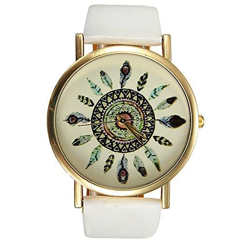 SODIAL(R) Reloj de cuarzo de mujer Reloj de resorte de cuero para mujer reloj de cuarzo vestido (blanco)