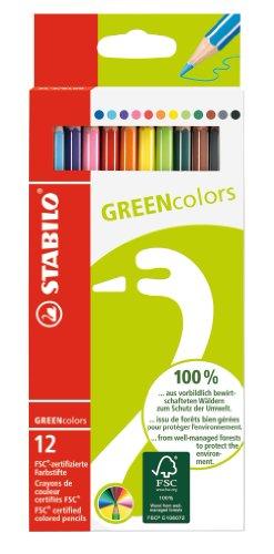 Lápiz de color ecológico STABILO GREENcolors - Fabricado con madera certificada FSC - Estuche con 12 colores