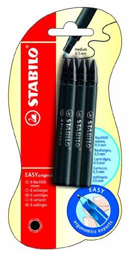 STABILO EASYoriginal - Recarga para bolígrafo (grosor de escritura medio, 6 unidades), color negro