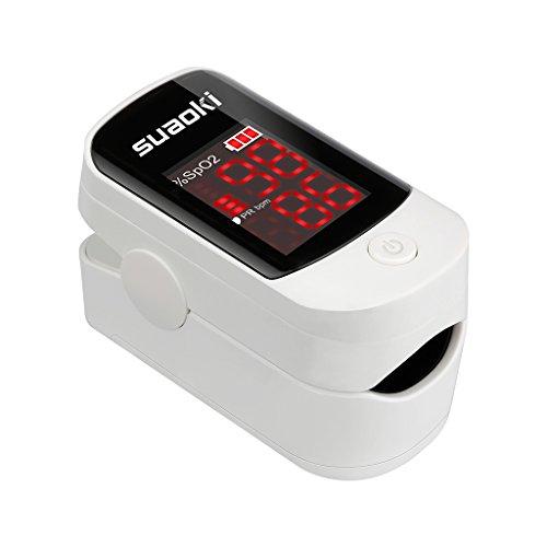 SUAOKI - Pulsioxímetro de Dedo Oxímetro Pulsómetro Digital Portátil (Pantalla LED, Medidor de Sangre Oxígeno, Frecuencia Cardíaca, para Adultos y Niños, con Caso Protector) 