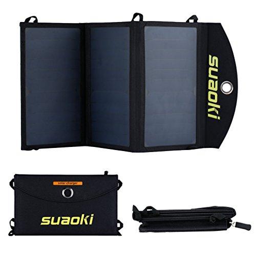 Suaoki - 20W Cargador Panel Solar Placa Solar (Pegable y Doblado, Dual Puerto, Alta Eficiencia, para Móviles, Tablets, Dispositivos Digitales) Negro