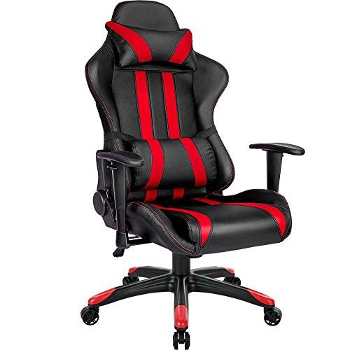 TecTake Silla de oficina ergonomica racing gaming con soporte lumbar - disponible en diferentes colores - (negro rojo | no. 402030)