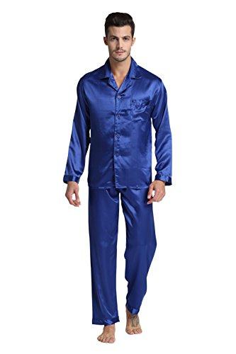 TONY & CANDICE para Hombre del Pijama De Satén Conjunto (M, Azul)
