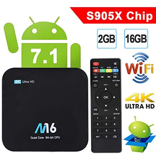 TV Box Android 7.1 - VIDEN Smart TV Box Amlogic S905X Quad Core, 2GB RAM & 16GB ROM, 4K*2K UHD H.265, HDMI, USB*2, 2.4GHz WiFi, Bluetooth 4.0, Web TV Box, Android Set-Top Box [Versión Mejorada]