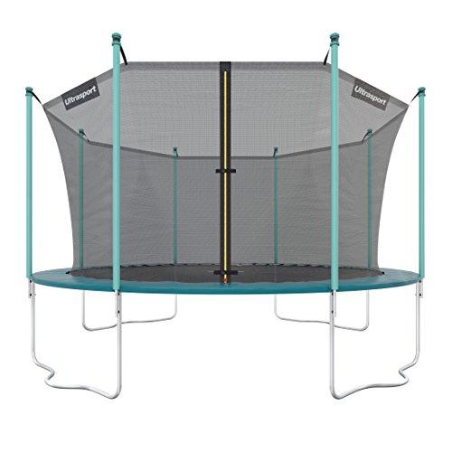 Ultrasport Cama elástica de jardín Jumper, set de trampolin, incluye superficie de salto, red de seguridad, postes acolchados para la red y revestimiento para borde, 120 kg - 160 kg, Ø180 cm - Ø430 cm