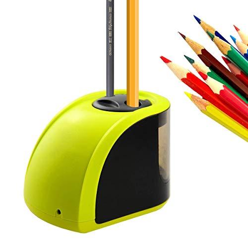 Uong - Afilador de lápices eléctrico automático con doble agujero y cuchillas de repuesto y destornillador para aula u oficina al aire libre amarillo