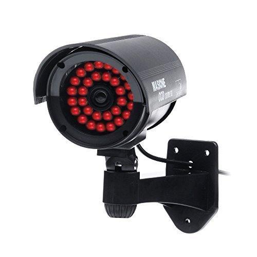 Masione® Cámara de vigilancia falsa, Cámara fictícia, Cámara de seguridad de imitación para exteriores con 30 LEDs parpadeantes (negro) Vigilancia CCTV