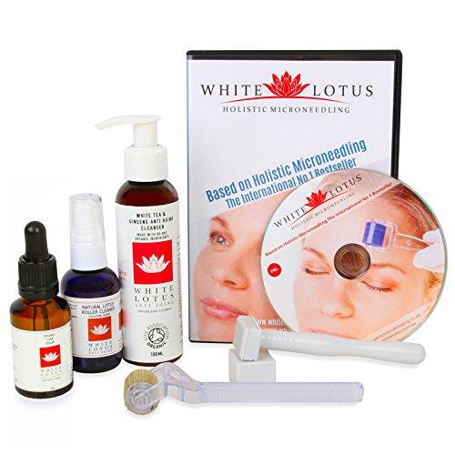 White Lotus- Pack para Eliminar Cicatrices: Derma Roller sin tóxicos, 0,5 + Derma Stamp 1,0 + Limpiador Dermaroller 50ml + Sérum de Cicatrices + Limpiador Facial Orgánico + DVD, hipoalergénico