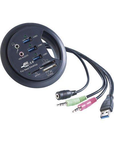 Xystec - Empotrable USB 3 0 Hubs: Caja de cables para mesa (80 mm, hub USB 3.0 de, Card Reader, cable de audio conector (lata de escritorio)